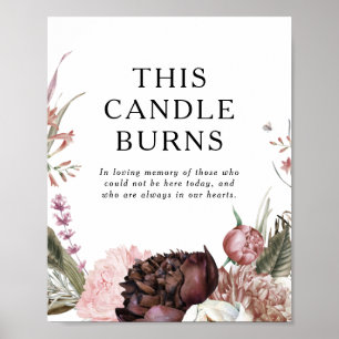 Burgundy Boho Flora This Candle Burns Wedding Sign Poster