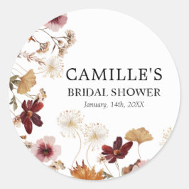 Burgundy Boho Höst Blommig Rund Klistermärke