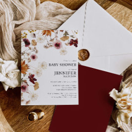 Burgundy Boho-inbjudan till babyskor för Blommigt Inbjudningar
