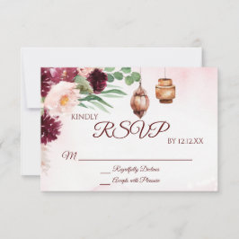 Burgundy Boho Lantern Watercolor Blommigt OSA kort