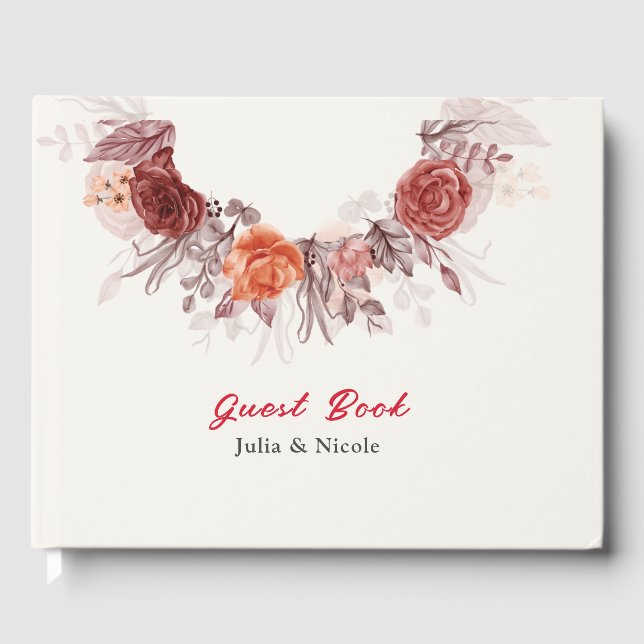 Burgundy Boho Ro Blommigt Pampas Grass Bröllop Gästböcker (Framsida)