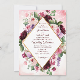 Burgundy Boho Vin Watercolor Blommigt Bröllop Card Inbjudningar