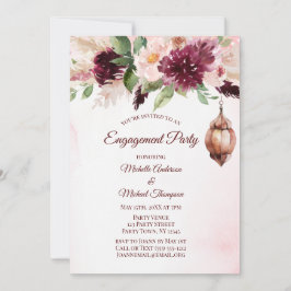 Burgundy Boho Watercolor Blommigt Förlovningsfest Inbjudningar