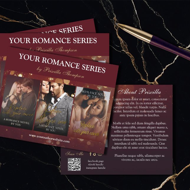 Burgundy Bokeh Romance Book Series Marketing Flygblad (Skapare uppladdad)