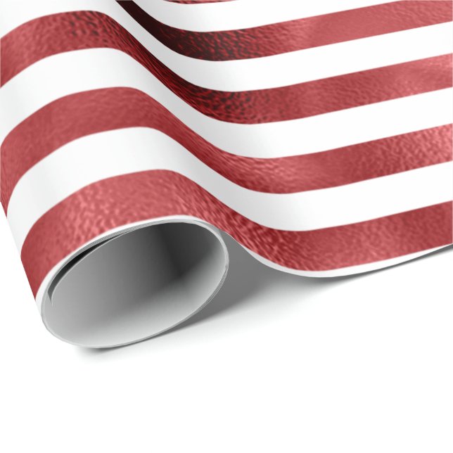 Burgundy Bordeaux Red Rand Linjer White Metall Presentpapper (Rullad Hörn)