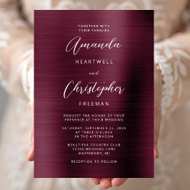Burgundy Borstat Metall Script Bröllop Inbjudningar