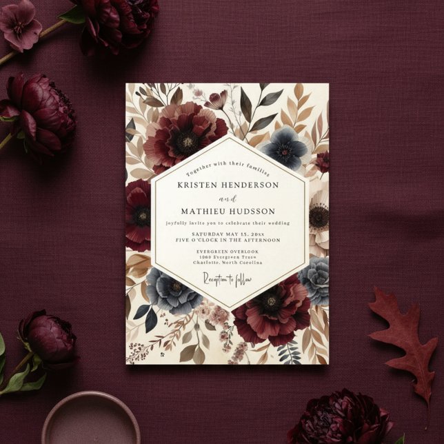 Burgundy Botanical Autumn Wedding Inbjudningar (Skapare uppladdad)