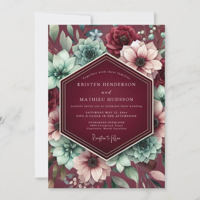 Burgundy Botanical Dream Wedding Inbjudningar (Framsida)