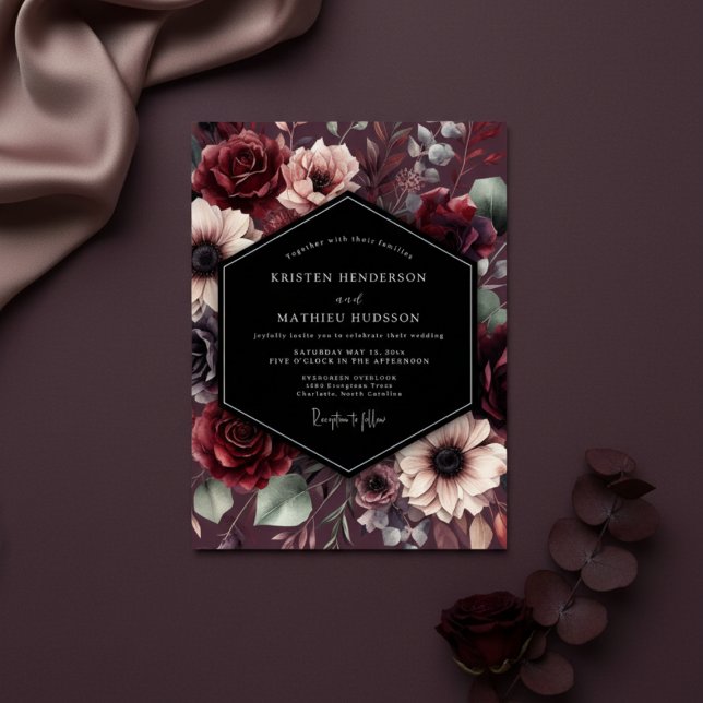Burgundy Botanical Enchantment Wedding Inbjudningar (Skapare uppladdad)