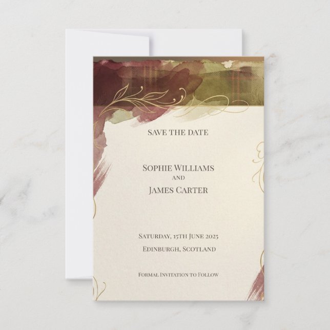 Burgundy Botanical Save the Date | Höst Akvarell Spara Datumet (Framsida)