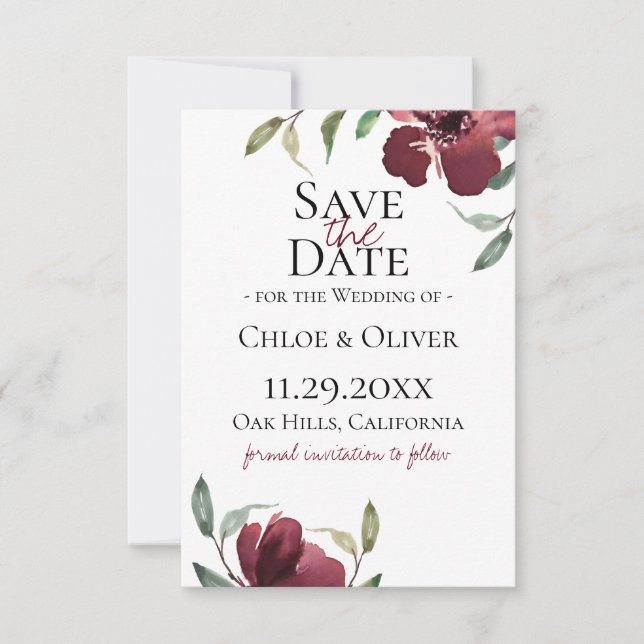 Burgundy Botanical Save The Date Meddelande (Framsida)