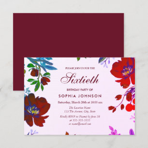 Burgundy Botanical Tropical 60 Birthday Inbjudan