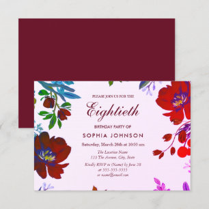 Burgundy Botanical Tropical 80 Birthday Inbjudan