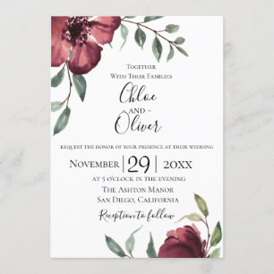 Burgundy botanisk bröllopinbjudan inbjudningar