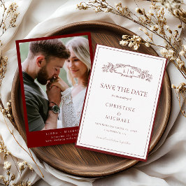 Burgundy botaniskt vapensköld monogram bröllop spara datumet