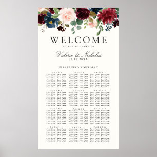 Burgundy Bouquet Blommigt 12 Bord Sittplatsdiagr Poster