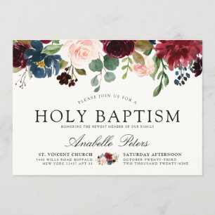 Burgundy Bouquet  Blommigt Heliga Baptism Inbjudningar