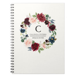 Burgundy Bouquet | Blommigt monogram Anteckningsbok