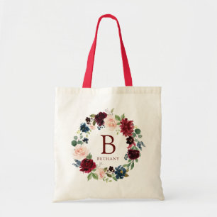 Burgundy Bouquet Bold Monogram Tygkasse
