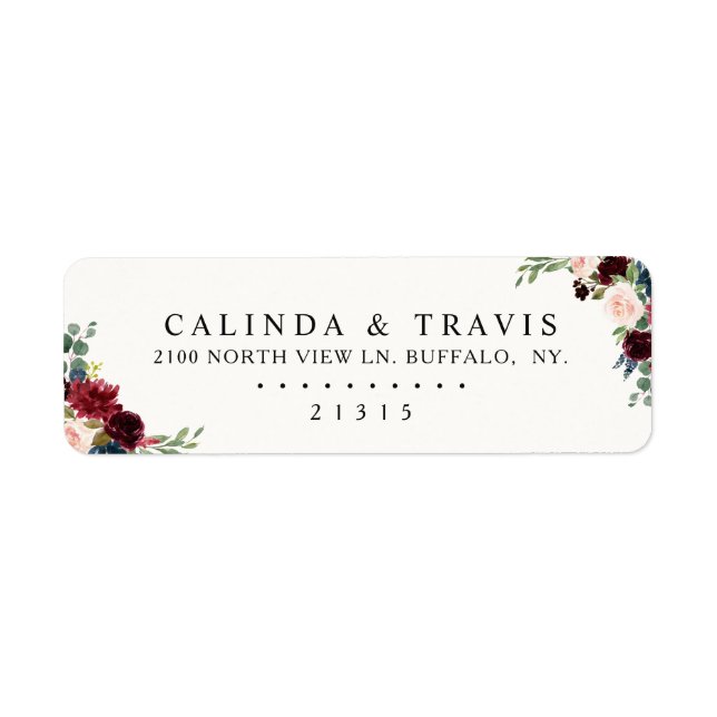 Burgundy Bouquet | ELEGANT BRÖLLOP Returadress Etikett (Framsidan)