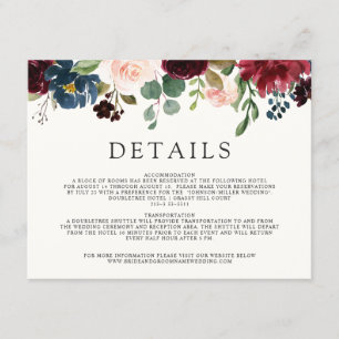 Burgundy Bouquet Information om bröllop Tilläggskort