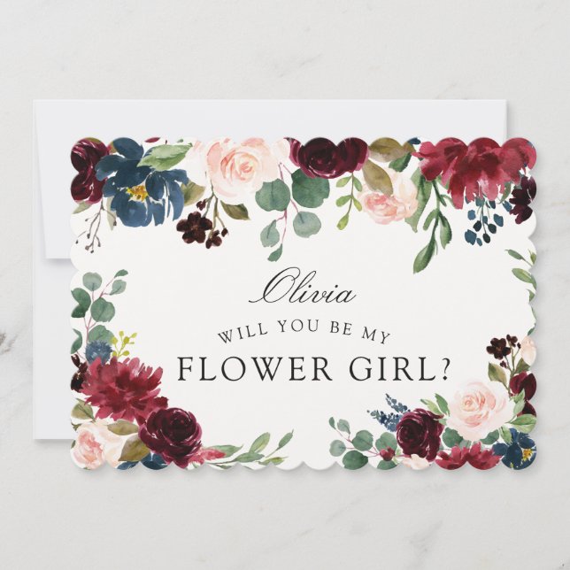 Burgundy Bouquet | Kommer du att bli min Flower Gi Inbjudningar (Framsida)