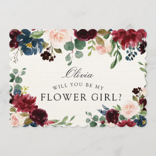 Burgundy Bouquet Kommer du att bli min Flower Gi Inbjudningar