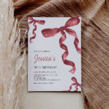 Burgundy Bow Birthday-inbjudan