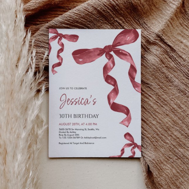 Burgundy Bow Birthday-inbjudan Inbjudningar (Skapare uppladdad)