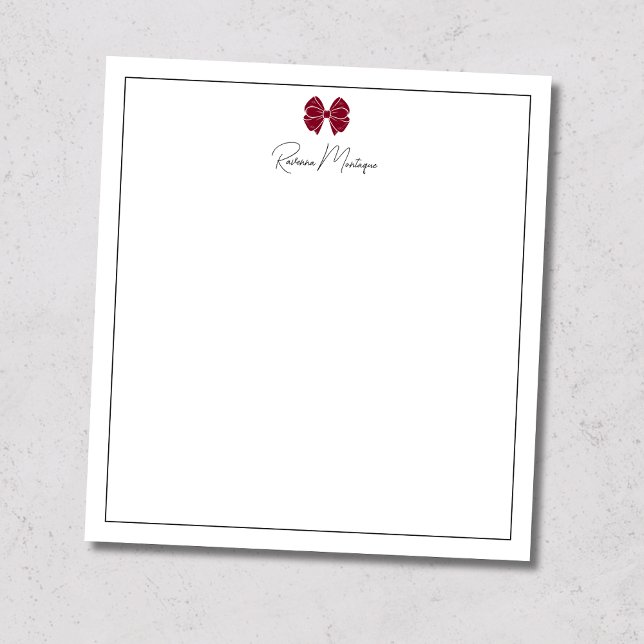 Burgundy Bow Border Script Anpassad Namn Skrift Anteckningsblock (Skapare uppladdad)