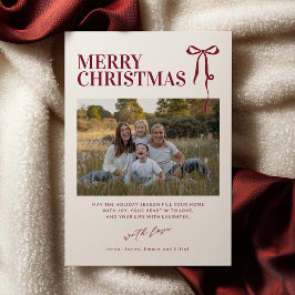 Burgundy Bow Christmas Card with Photo Inbjudningar