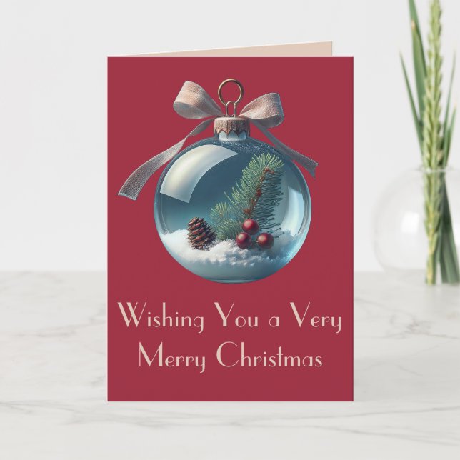 Burgundy Bow & Vintage Prydnadsjulkort Helgkort (Framsida)