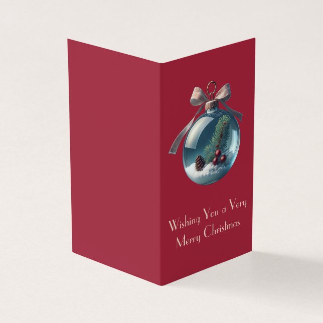 Burgundy Bow & Vintage Prydnadsjulkort Kort (Utsida)