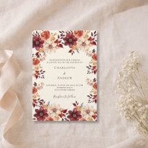 Burgundy bränd orange höstblommig lyxig bröllop