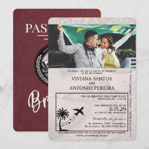 Burgundy Brasiliens inbjudan till passbröllop