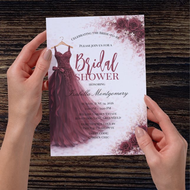 Burgundy Bridesmaid Dress Bridal Shower Inbjudningar (Burgundy Bridesmaid Dress Bridal Shower Invitations)