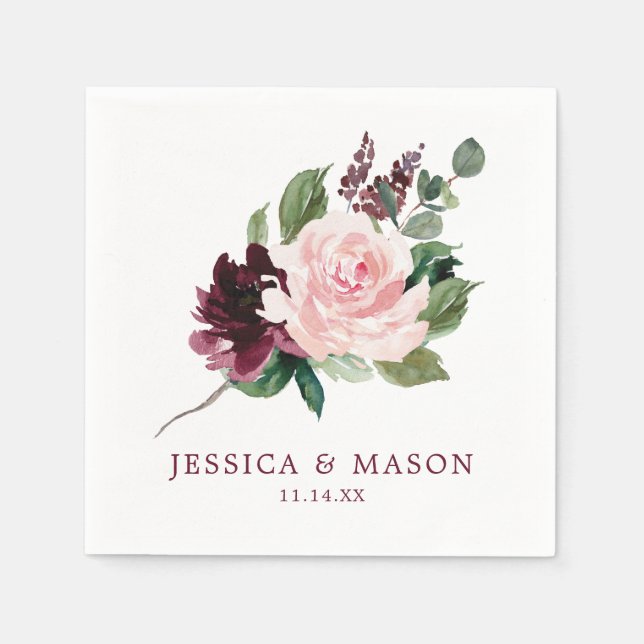  Burgundy Bröllop Napkin Cocktail Napkin Pappersservett (Framsidan)