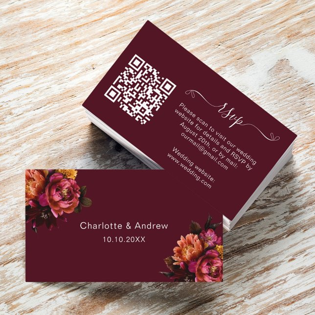 Burgundy bröllop svarswebbplats QR-OSA Tilläggskort (Skapare uppladdad)