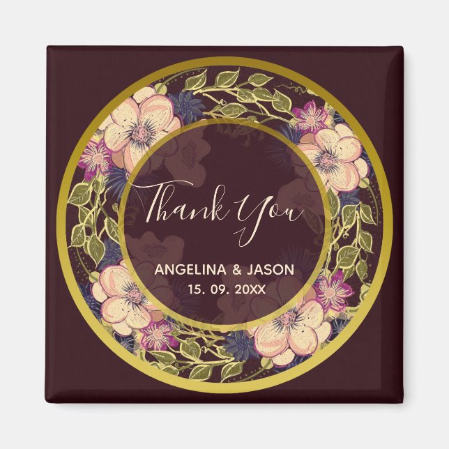 Burgundy Bröllop Tack Magnet (Framsidan)