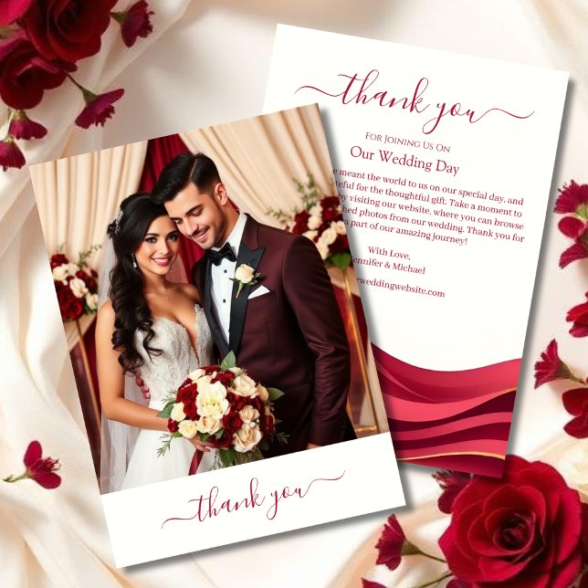 Burgundy Bröllop Tacksamhetskort Tack Kort (Burgundy Wedding Thank You Card)