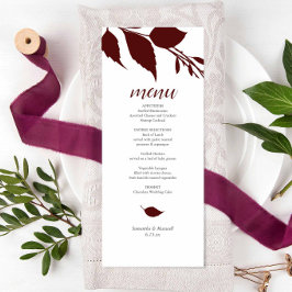 Burgundy Bröllop Theme Menu-kort Meny