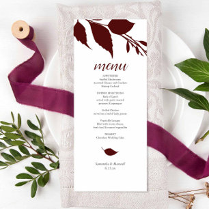 Burgundy Bröllop Theme Menu-kort Meny