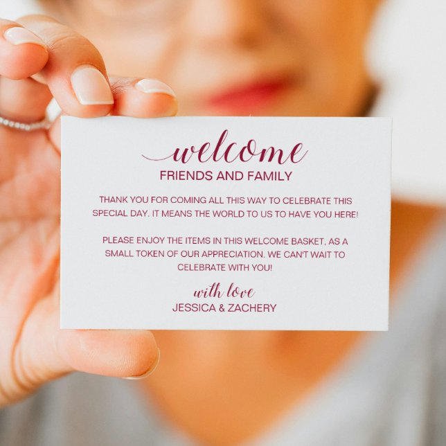 Burgundy Bröllop Välkommen Gift Bag Basket Placeringskort (Skapare uppladdad)