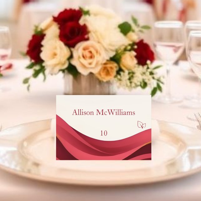 Burgundy Bröllopsplatskort-Vegan Bordsnummer (Burgundy and Ivory Wedding Place Card-Vegan Table Number )