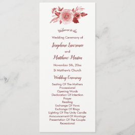 Burgundy-Bröllopsprogram för elegant Fall Blommigt Program