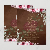 Burgundy Brown Blommigt Winter Fall Wedding Inbjud