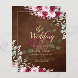 Burgundy Brown Blommigt Winter Fall Wedding Inbjud