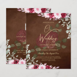 Burgundy Brown Blommigt Winter Fall Wedding Inbjud