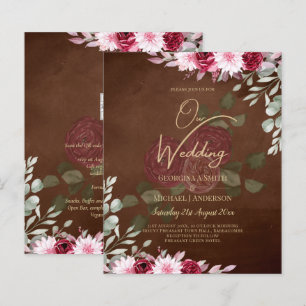 Burgundy Brown Blommigt Winter Fall Wedding Inbjud