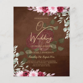 Burgundy Brown Blommigt Winter Fall Wedding Inbjud Flygblad